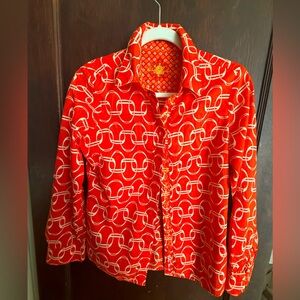 Robert Graham cotton shirt Orange and White Chain Pattern Shirt
